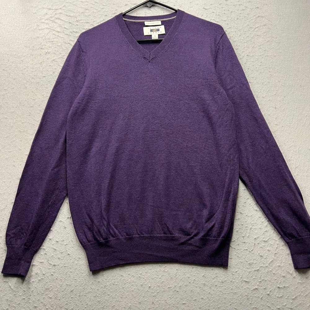 Joseph Abboud Mens Purple Extra Fine Merino Wool V-Neck Sweater Size M 2197